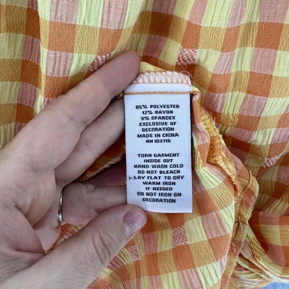 Nanette Lepore XL Orange & Yellow Gingham Spring Summer Top Sleeveless Ruffles - Picture 9 of 9